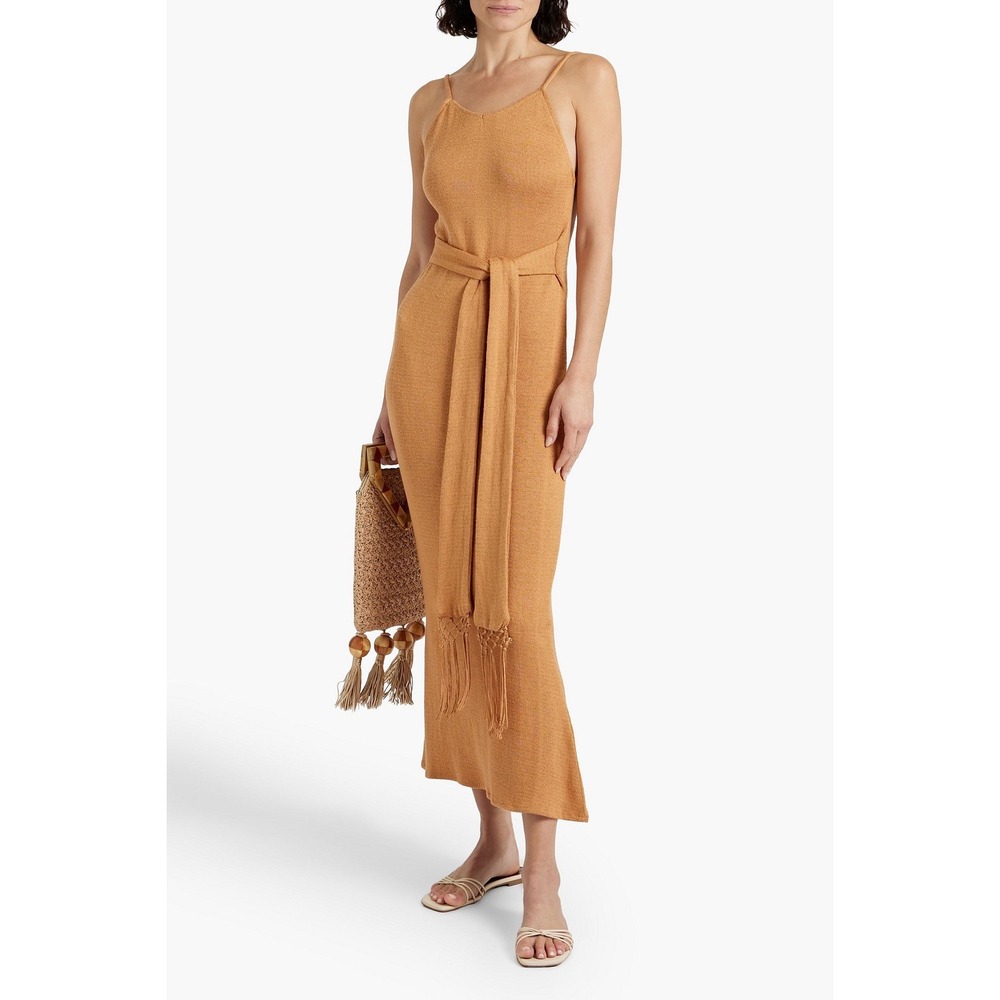 Savannah Morrow Ara Open Back Midi Dress Orange Tan Silk Cotton Knit XL